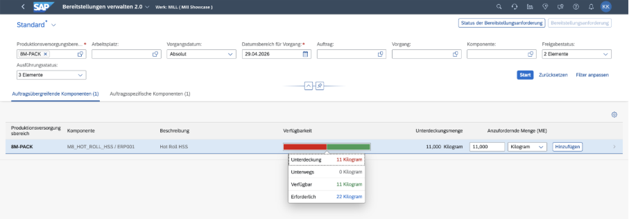 Sending the staging request to SAP EWM and viewing availability in the “Manage Staging 2.0” app 